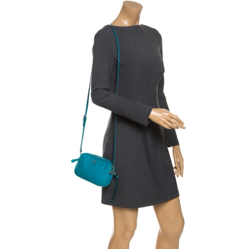 COACH Teal Pebbled Leather Crossbody Wristlet with Silver Hardware - Picture 3 of 9